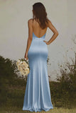 Dusty Sage Sheath Halter Backless Long Satin Bridesmaid Dress